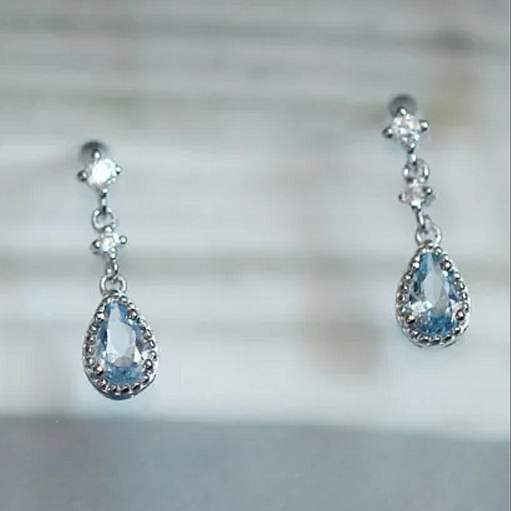 925 STERLING SILVER BLUE SAPPHIRE CRYSTAL DIAMOND CZ ANTIQUE ROMANTIC DANGLES